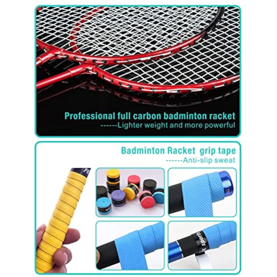 Portable Badminton Net Set with 4 Carbon Fiber Rackets