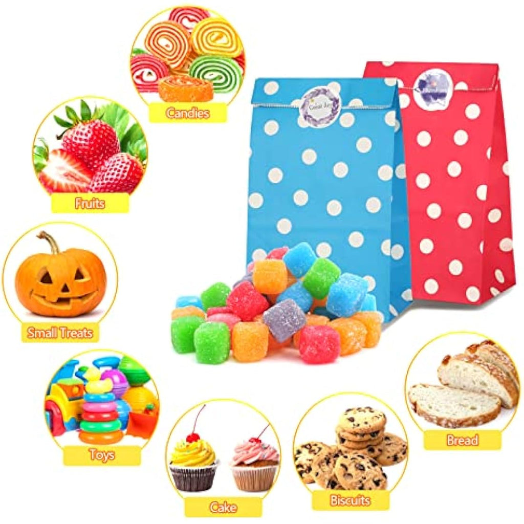 TOOELMON 50pcs Kraft Paper Party Bags with Stickers – Dots Goodie Treat Bags