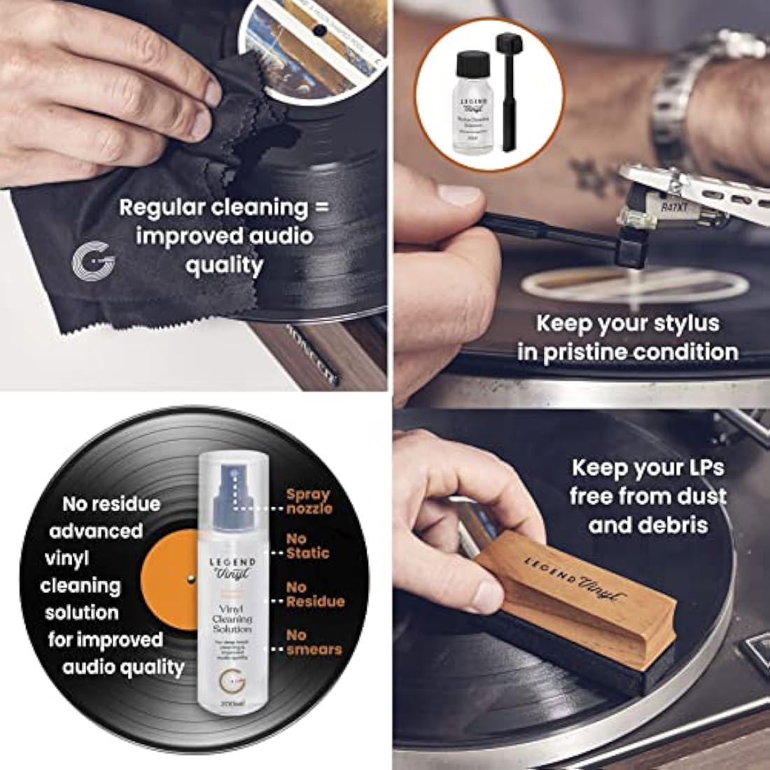 Legend Vinyl 6-in-1 Record Cleaning Kit with Carbon Fiber Brush