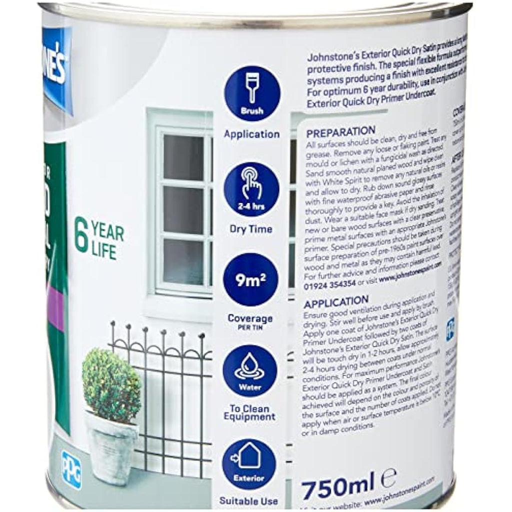 Johnstone's Quick Dry Satin Exterior Wood & Metal Paint - Ashford Grey 0.75L