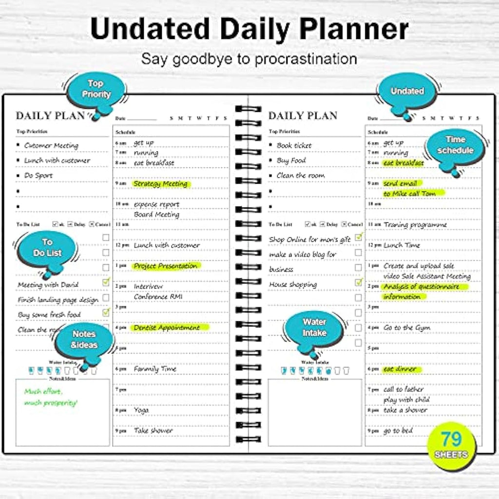 Jolof Store Undated Daily Planner – Hourly Task Notebook with PVC Cover
