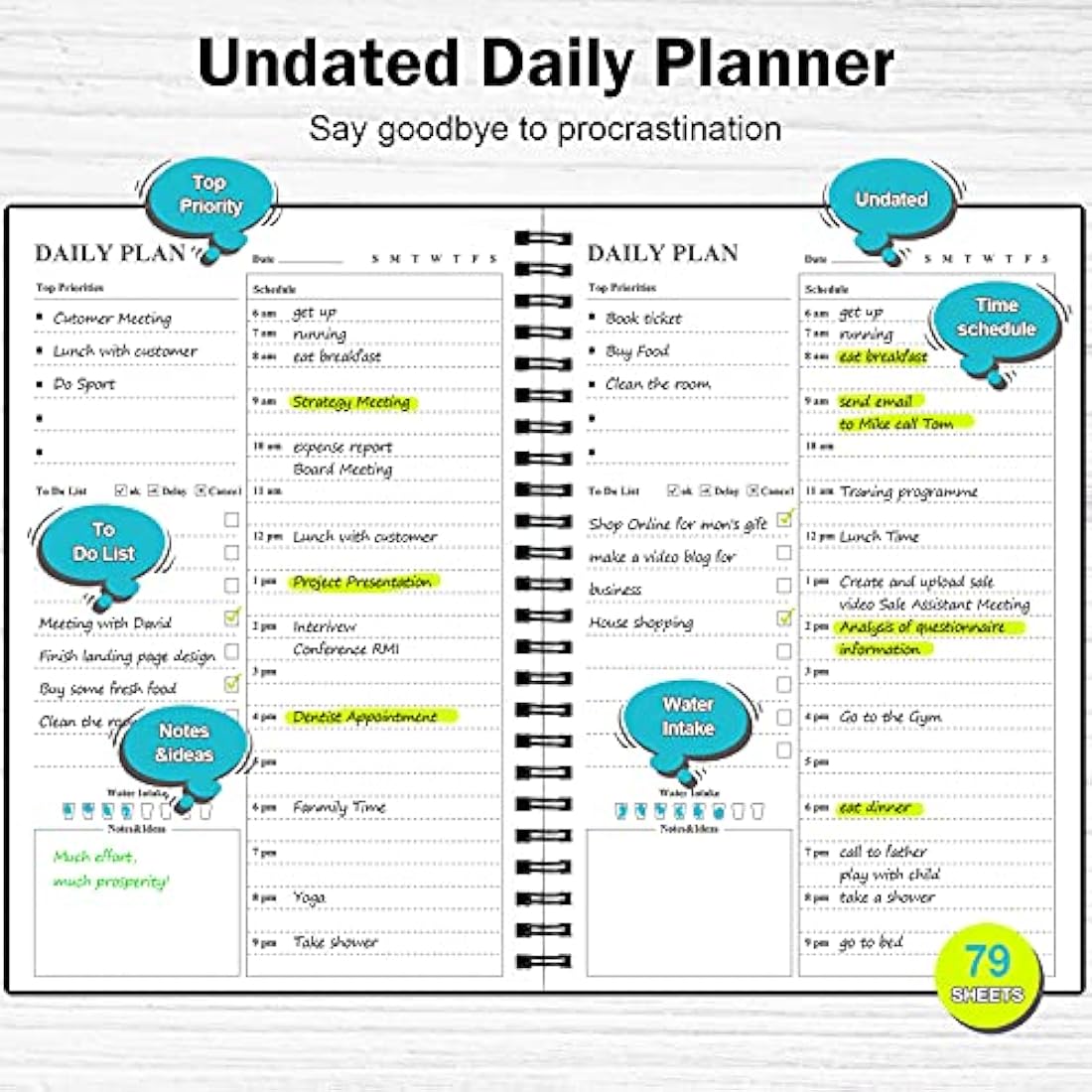 Jolof Store Undated Daily Planner – Hourly Task Notebook with PVC Cover