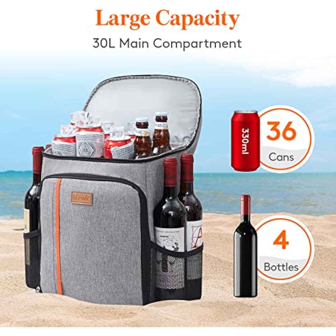 Lifewit Insulated Cooler Backpack | 30-Can Leakproof Waterproof Bag