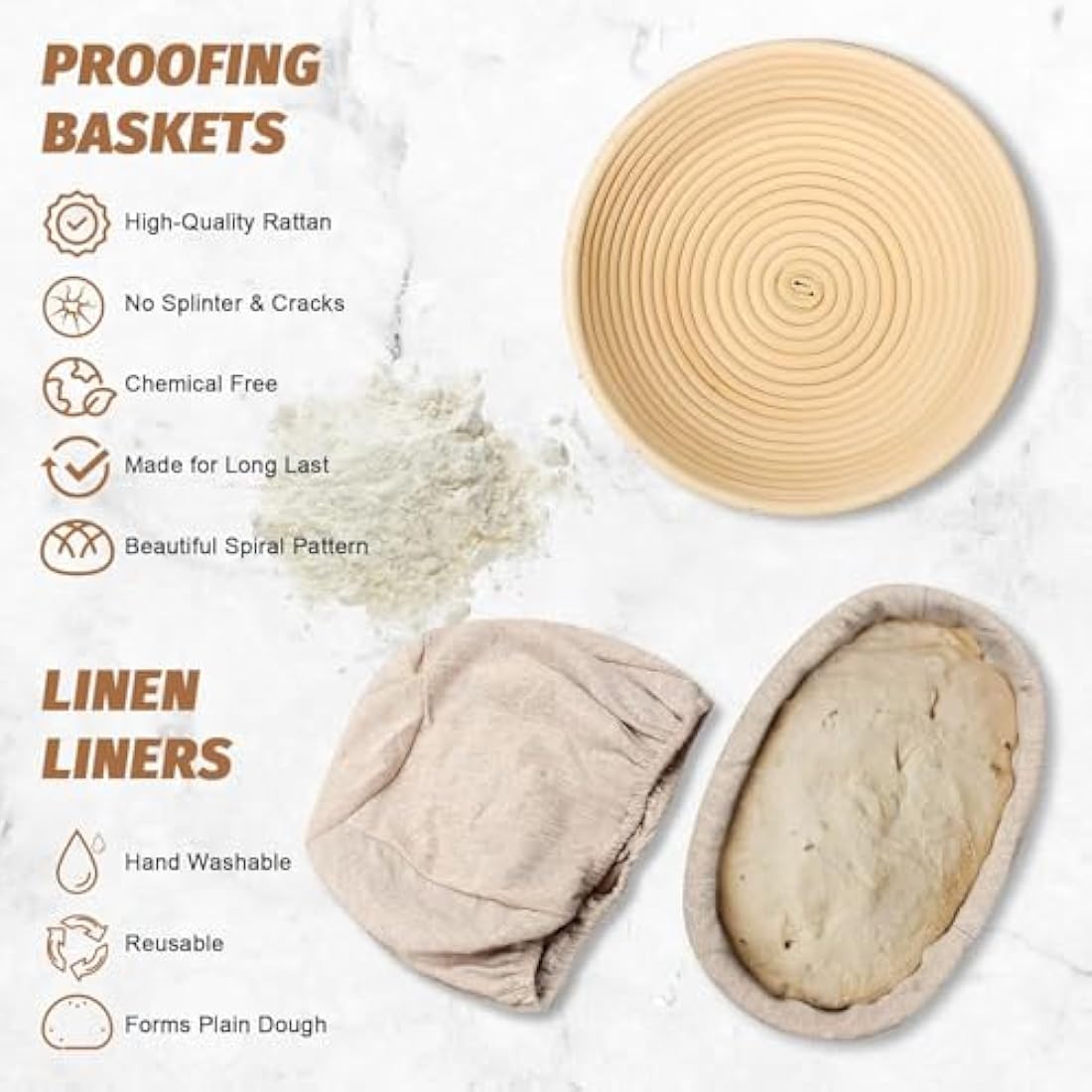 Sourdough Bread Proofing Basket Set | 2-Piece Rattan Kit