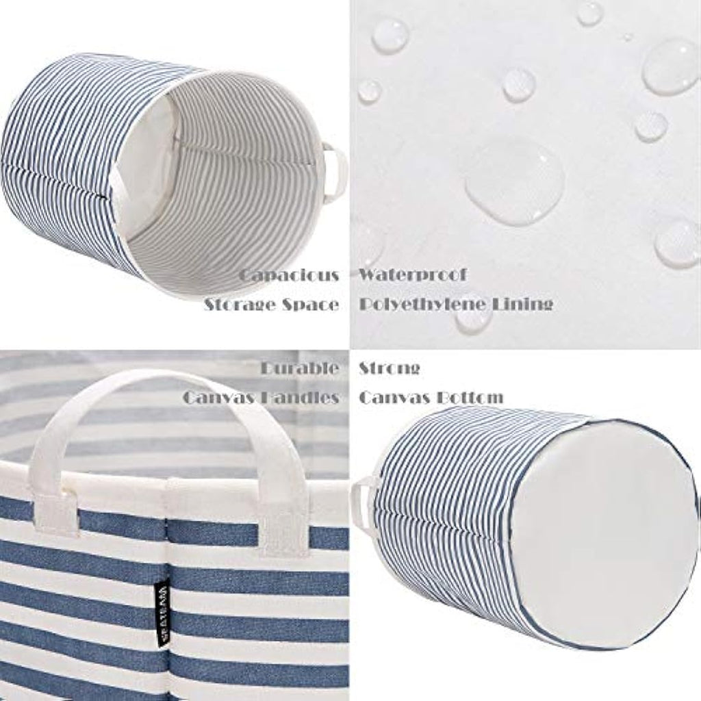 Sea Team Large Waterproof Laundry Hamper | Folding Ramie Cotton Storage Bin