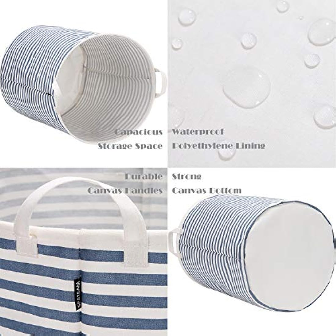 Sea Team Large Waterproof Laundry Hamper | Folding Ramie Cotton Storage Bin