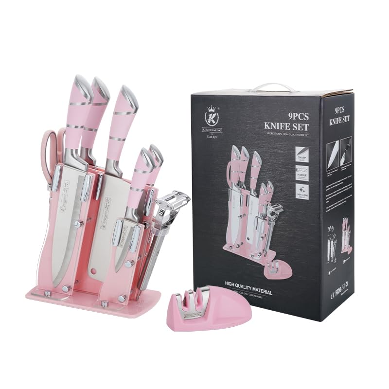 Ever Rich Stainless Steel Kitchen Knife Block Set - Ultra Sharp Pink