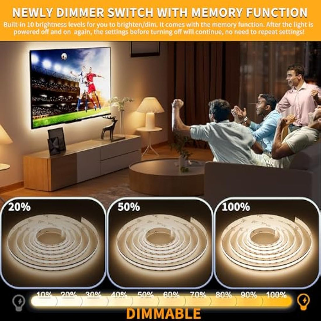 PAUTIX USB COB LED Strip | 4000K Natural White 2M Dimmable Tape Light