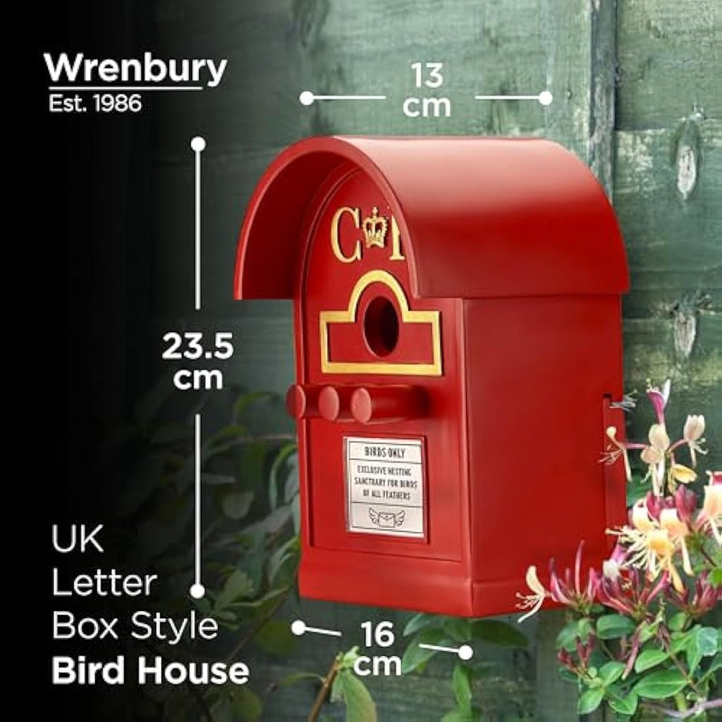 Wrenbury Red Post Box Bird House - Resin Hanging Nesting Box for Small Birds