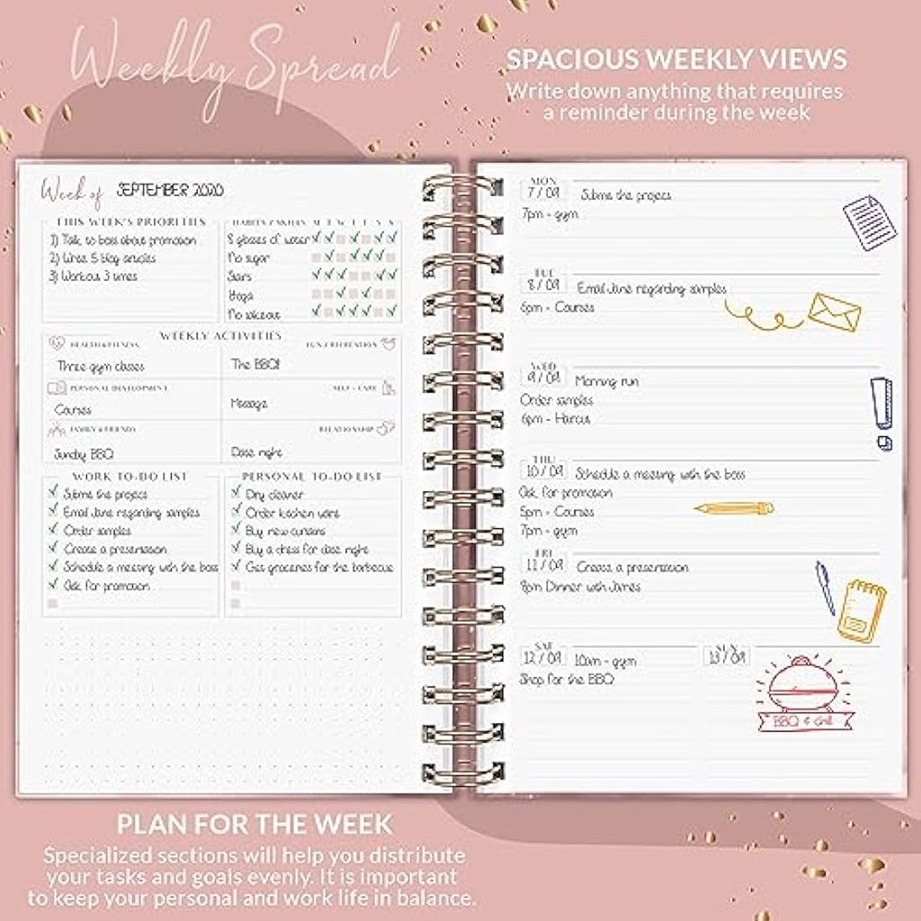 PLANBERRY Undated Weekly Planner & Budget Organizer - Rose Gold Hardcover