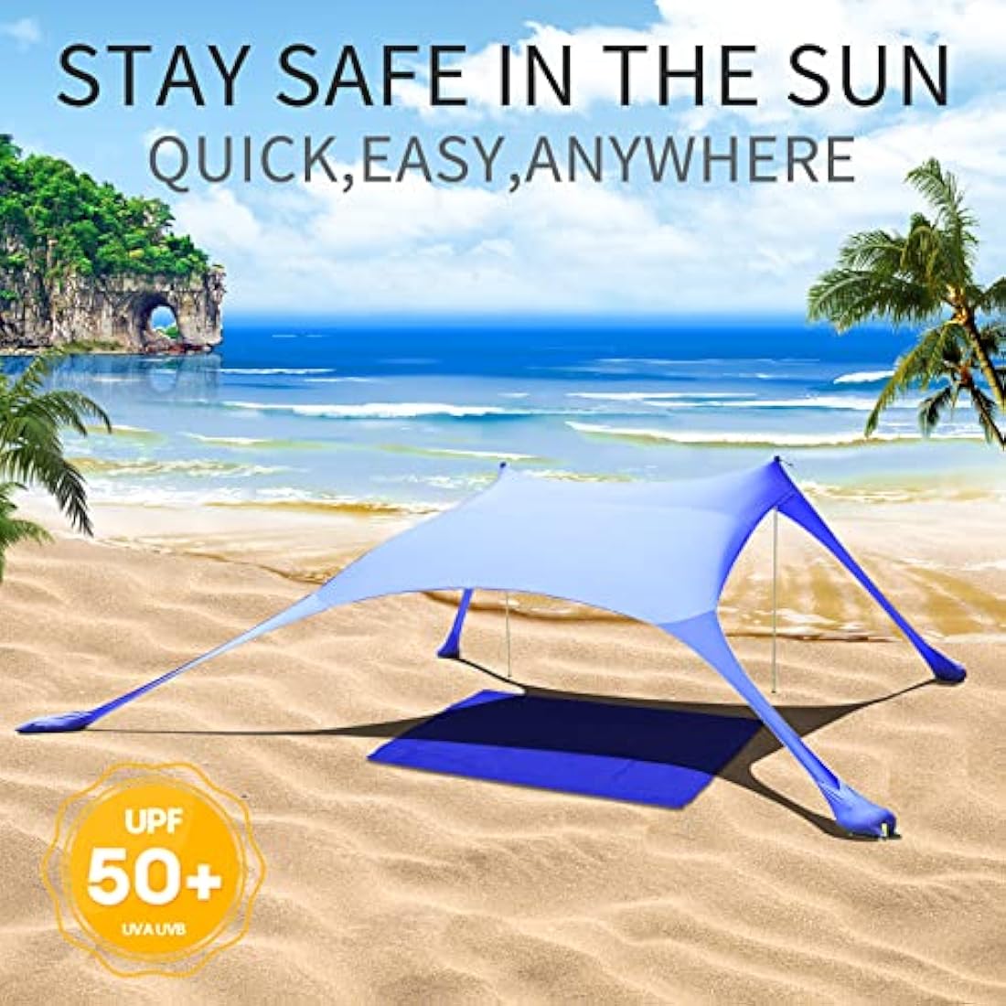 CUUPO 7x7ft Beach Tent Sun Shelter – UPF 50+ Lycra Canopy with Blanket
