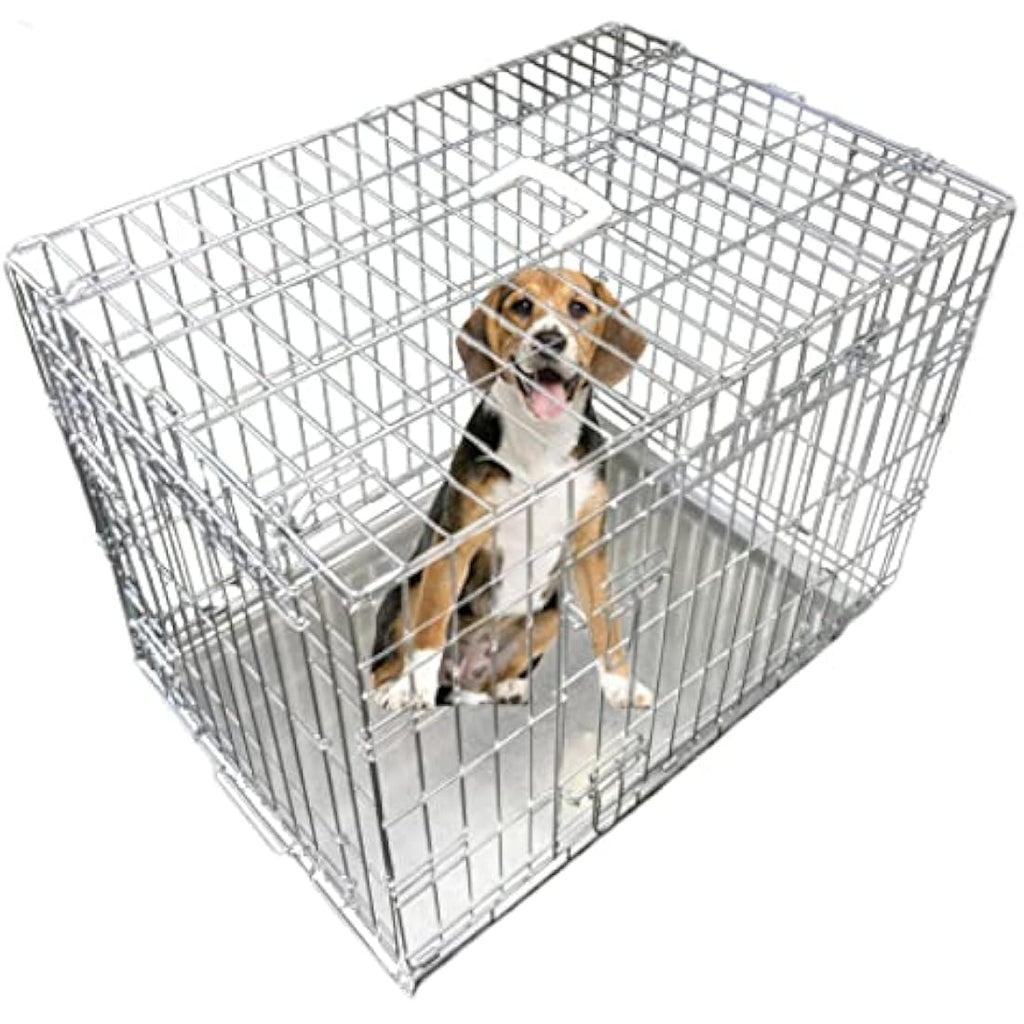 Ellie-Bo 42-inch Folding Dog Crate – 2-Door Metal Cage with Tray