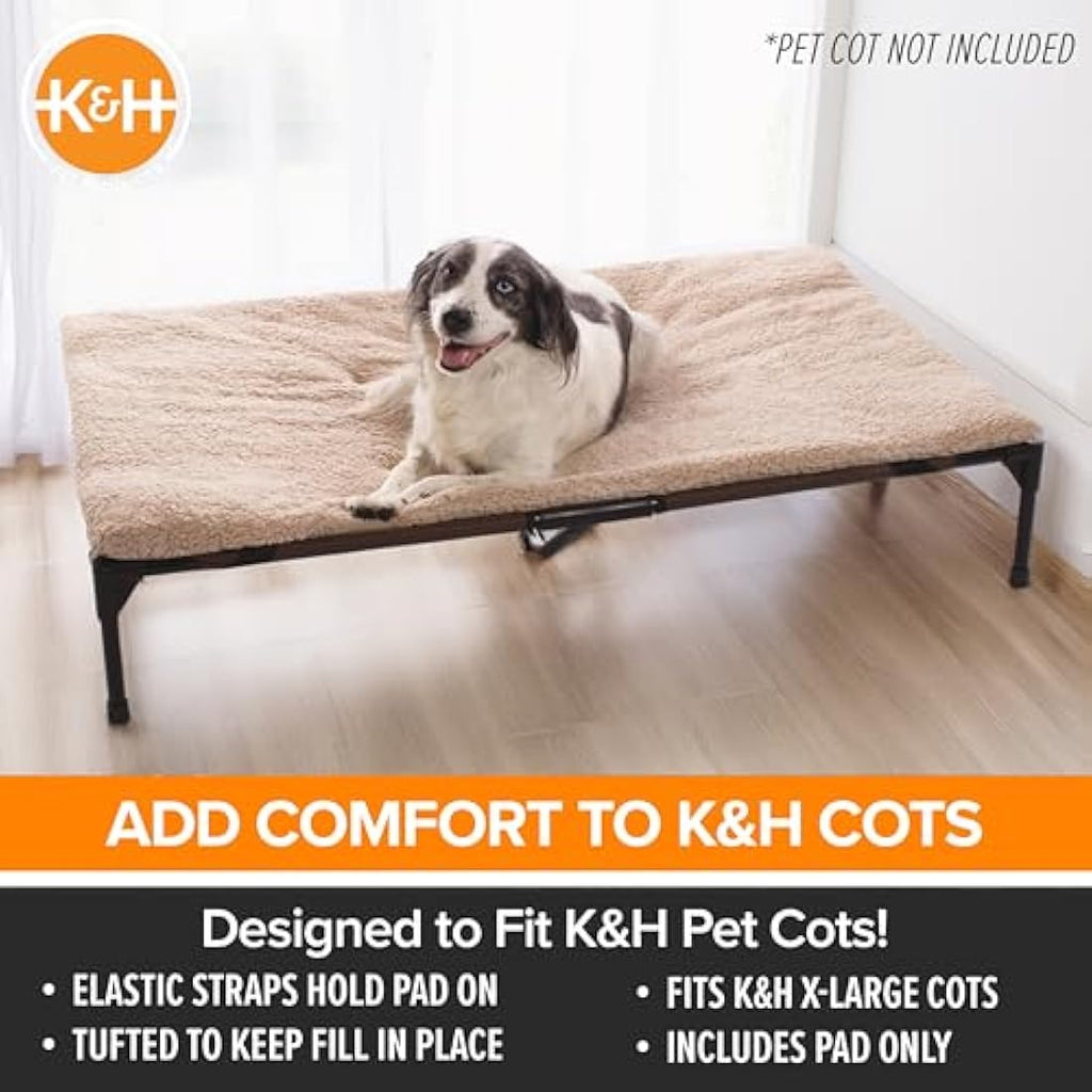 K&H Pet Products Dog Cot Pad | XL Fleece Pillow-Top Bed Mat – Tan