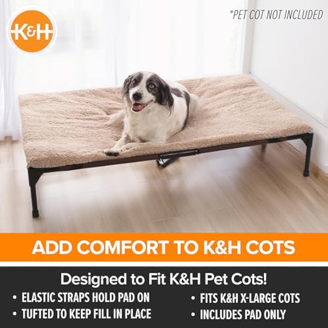 K&H Pet Products Dog Cot Pad | XL Fleece Pillow-Top Bed Mat – Tan