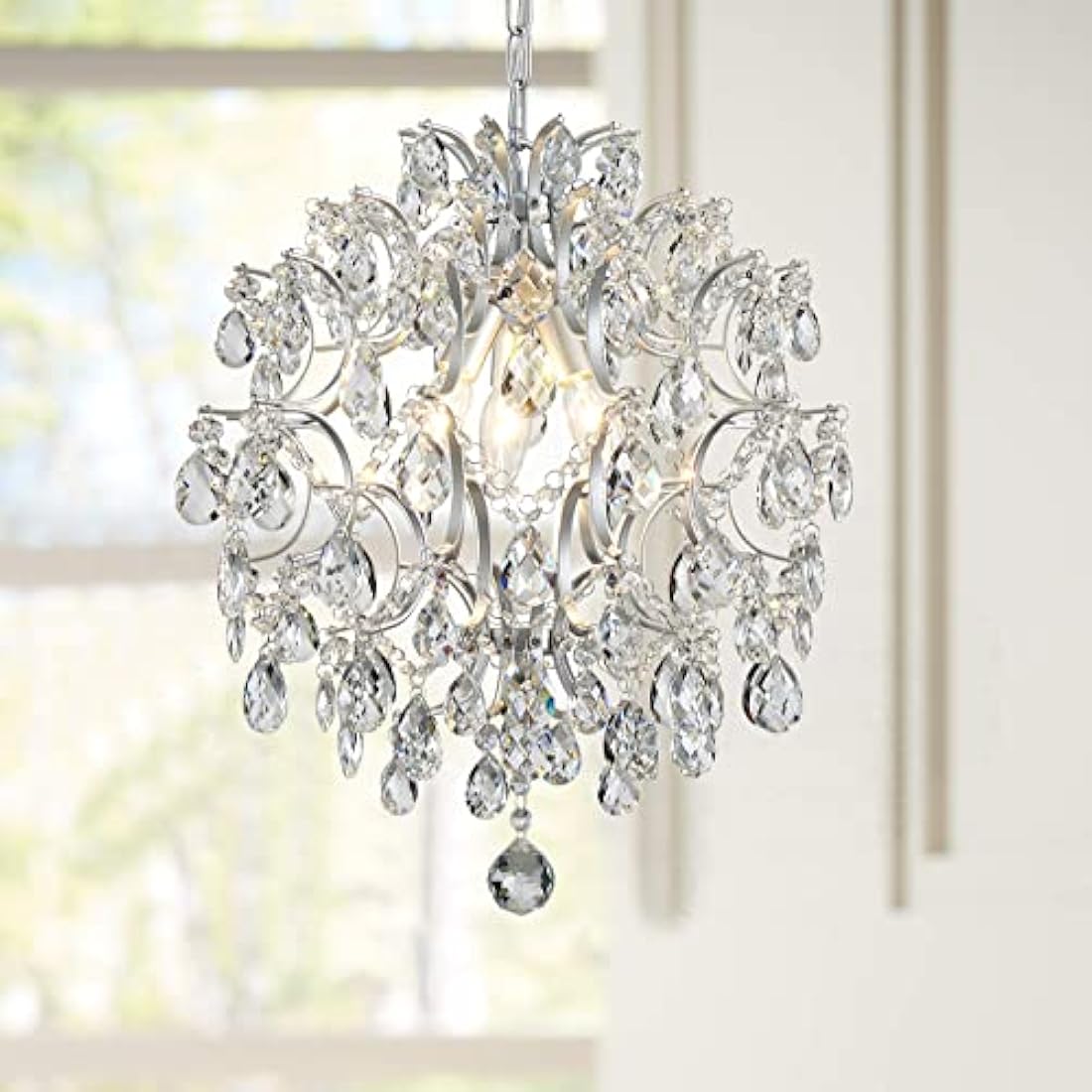 Bestier Modern Silver Crystal Raindrop Chandelier | 3-Light Pendant