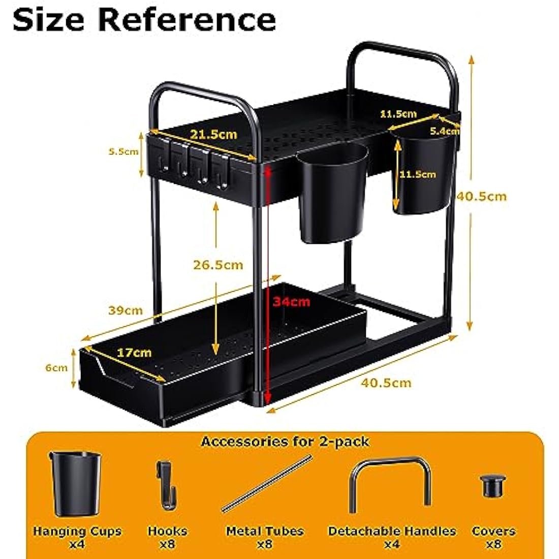 Gemwon 2-Tier Under Sink Organizer | Sliding Kitchen Storage Basket, 2 Pack