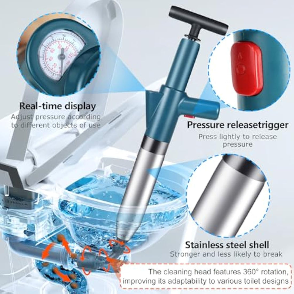 High Pressure Toilet Plunger Set – Heavy Duty Drain Unblocker