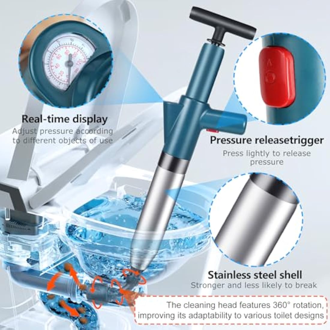 High Pressure Toilet Plunger Set – Heavy Duty Drain Unblocker