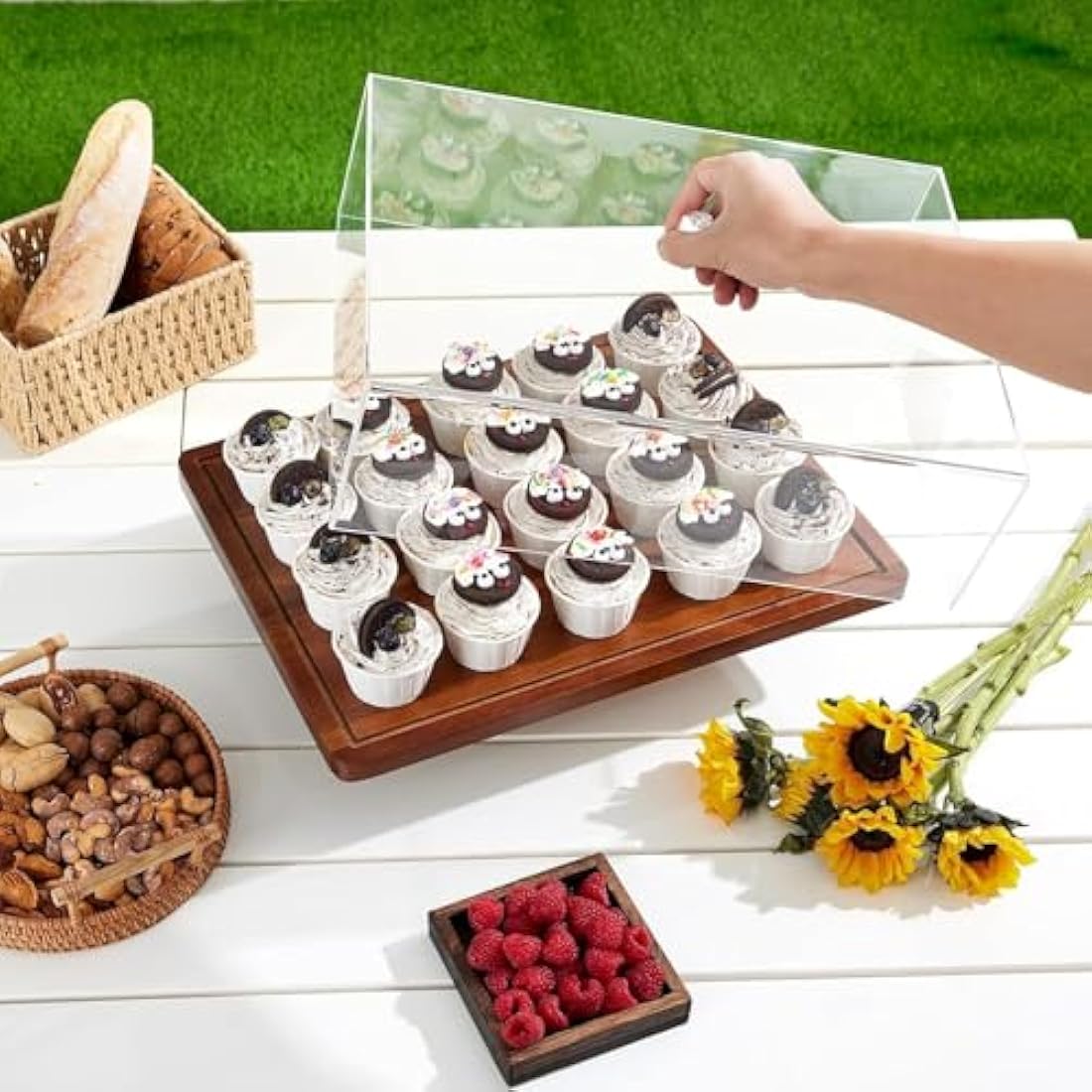Acacia Wood Cake Stand – 2-in-1 Charcuterie Board with Lid