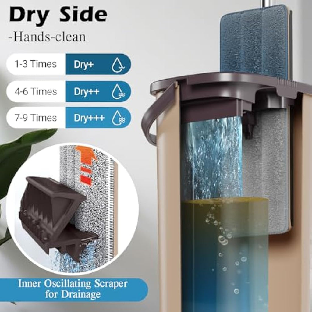 MASTERTOP Hands-Free Flat Mop and Bucket Set | 6 Microfibre Pads