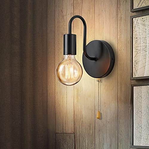 Industrial Wall Sconces | Retro Metal Pull Cord Lamp 2-Pack