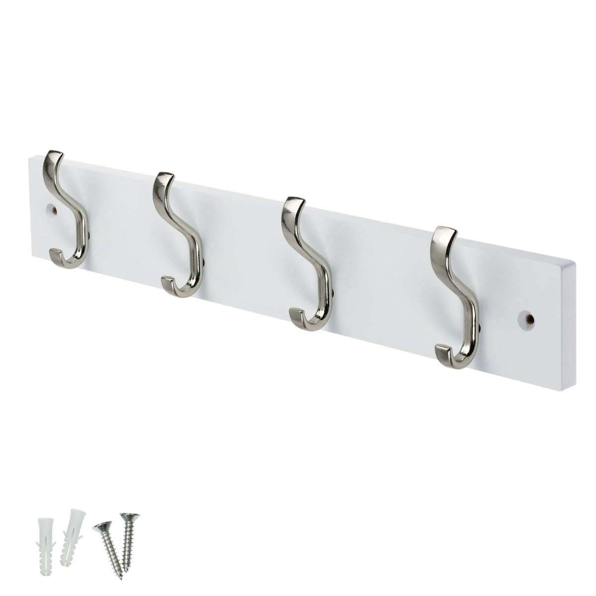keypak Wall-Mounted Coat Rack – 4 Nickel Hooks on Stylish 38cm White Base