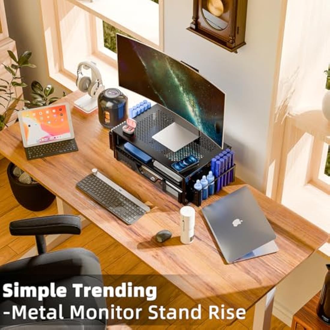 Jolof Store 2-Tier Metal Monitor Riser with Drawer and Pen Holder