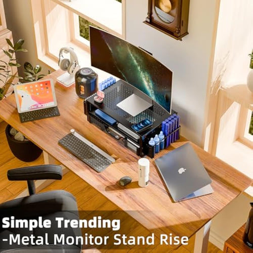 Jolof Store 2-Tier Metal Monitor Riser with Drawer and Pen Holder
