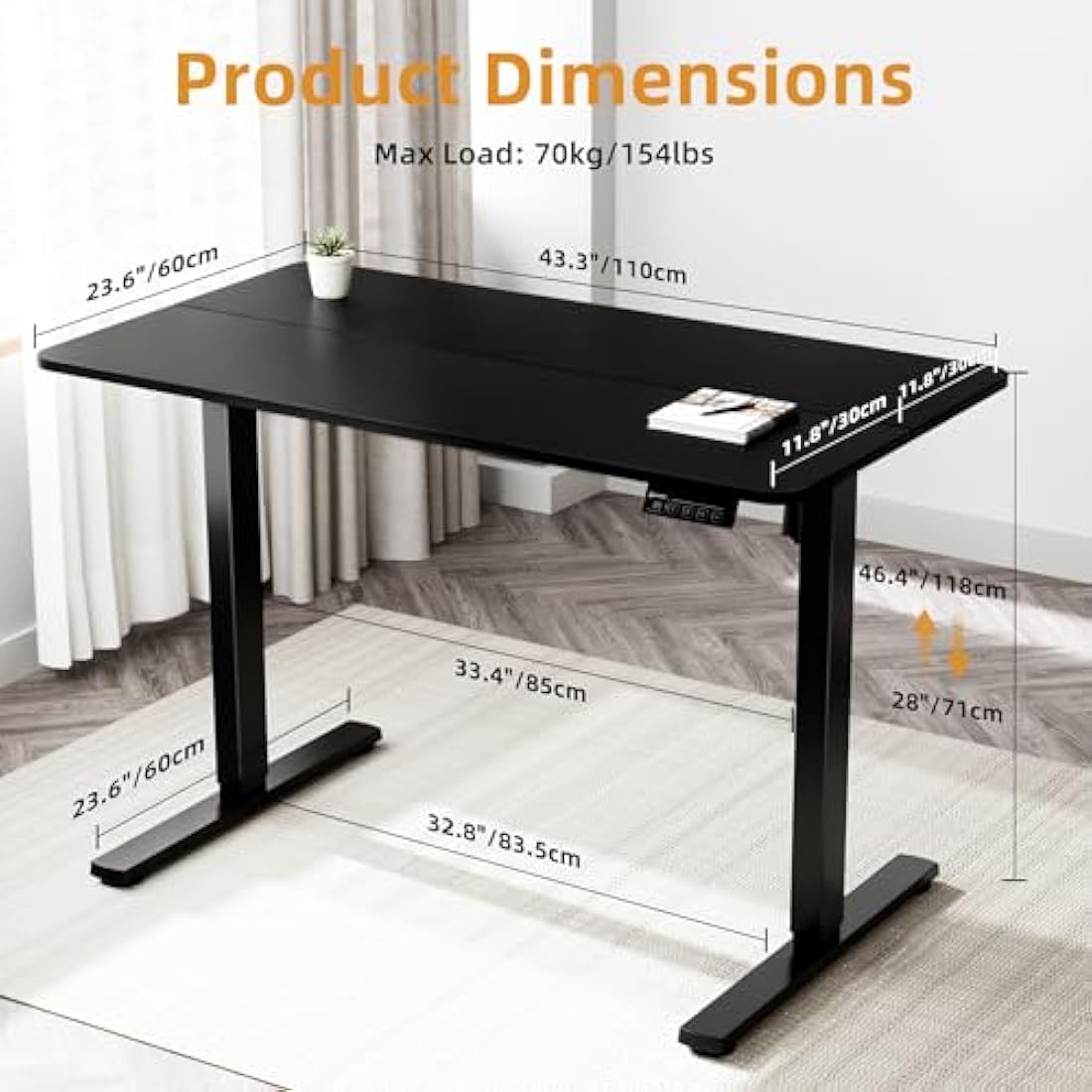 ERGOMAKER Electric Standing Desk - 110x60cm Height Adjustable - Black