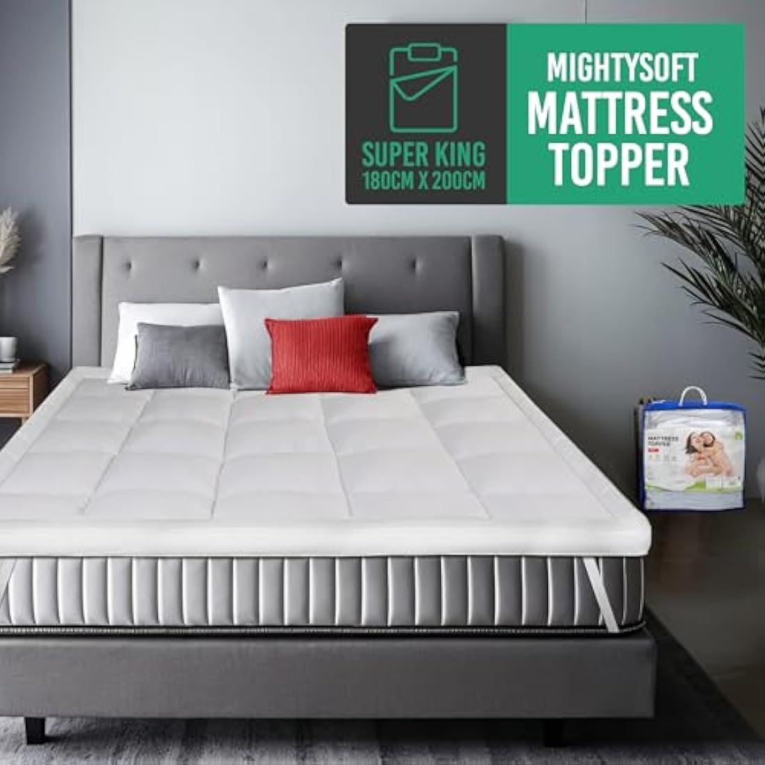 MightySoft Super King Mattress Topper | 10cm Thick Quilted Microfiber