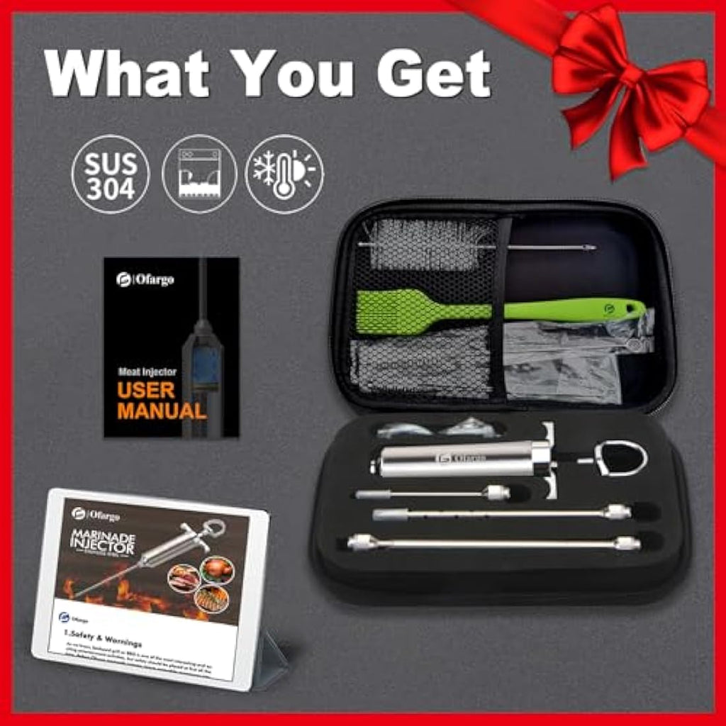 Ofargo Stainless Steel Meat Injector Syringe - 2oz BBQ Marinade Kit