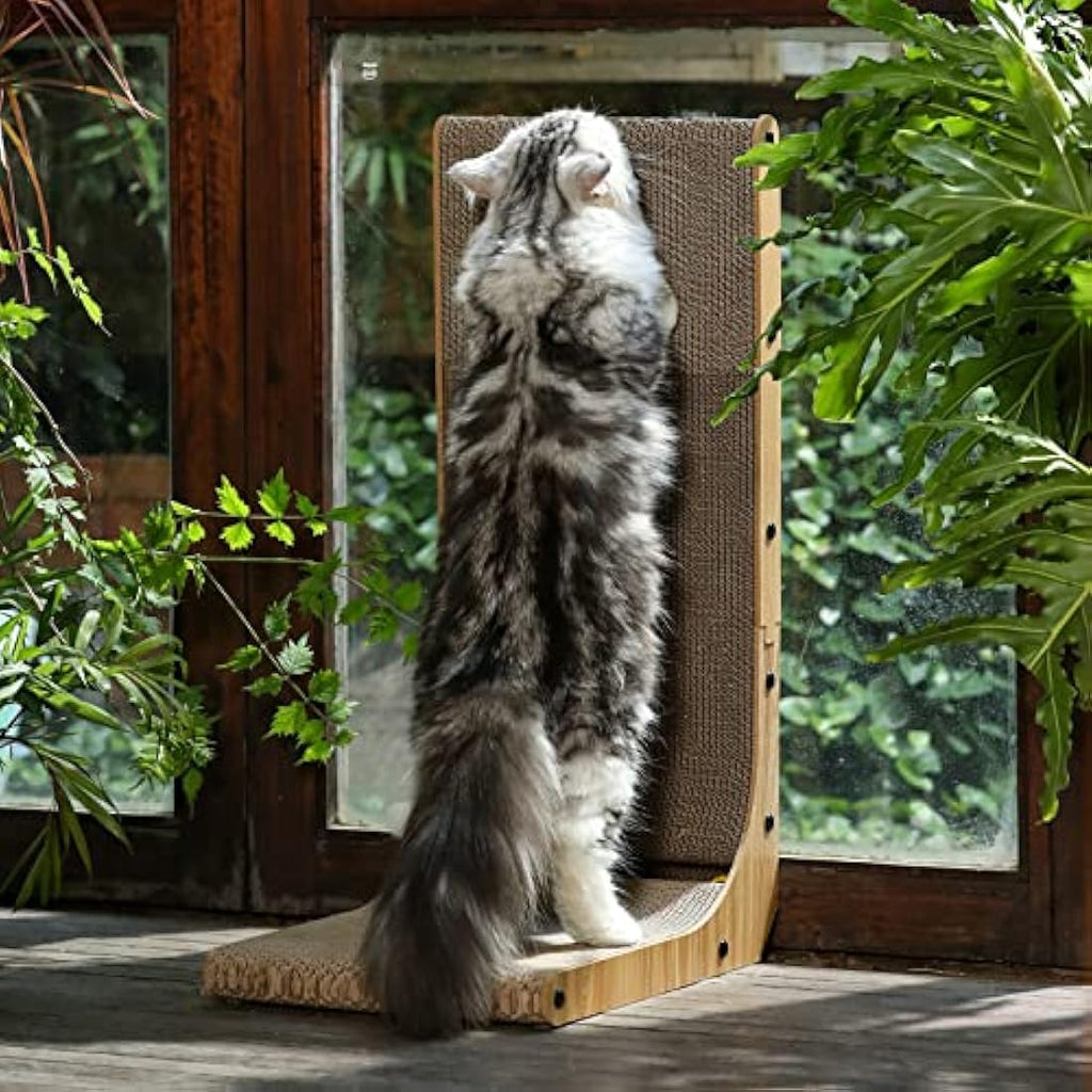 FUKUMARU L-Shape Cat Scratcher | Wall Mounted Cardboard Lounge with Toy