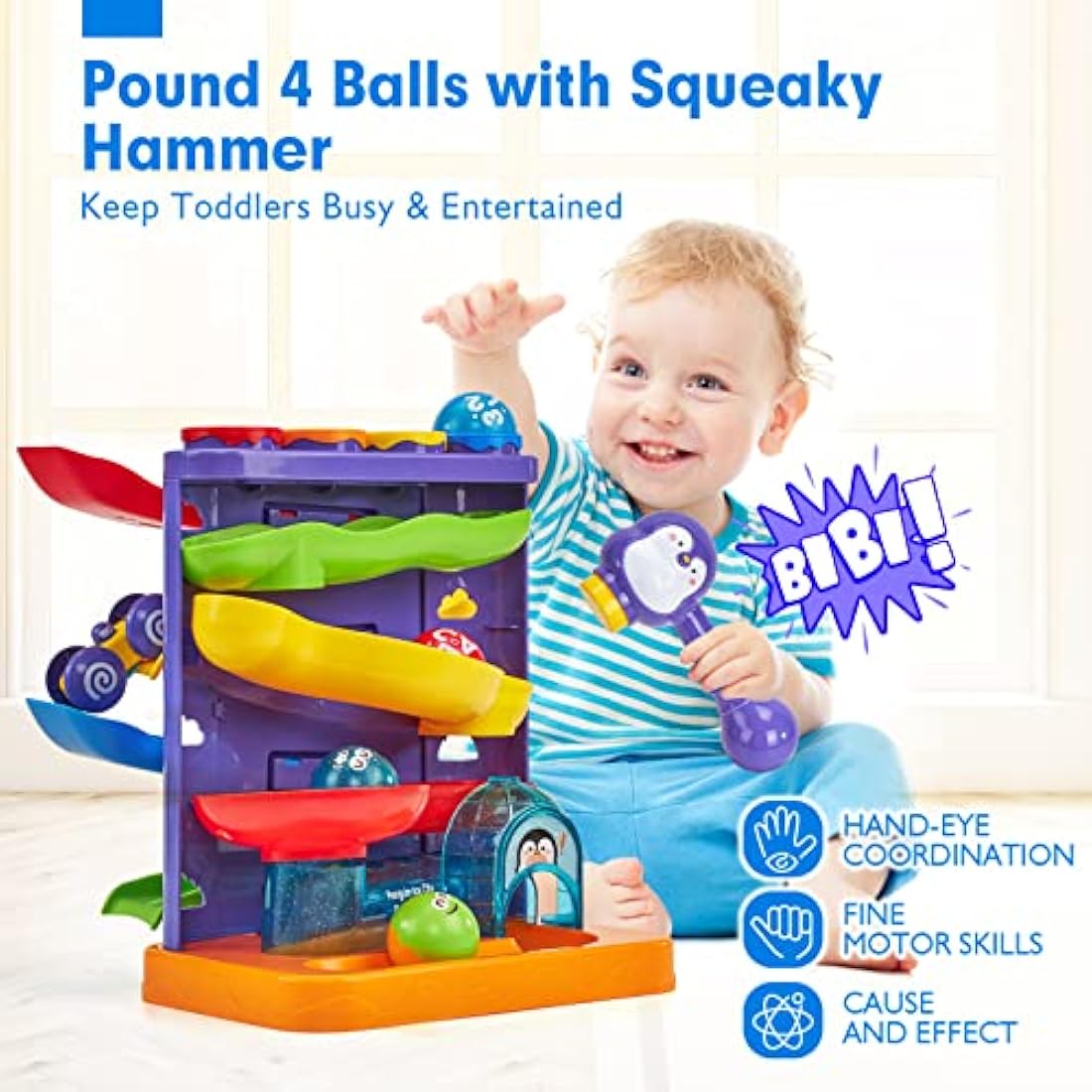 Hahaland 2-in-1 Pound a Ball & Car Ramp Race Track Montessori Toy