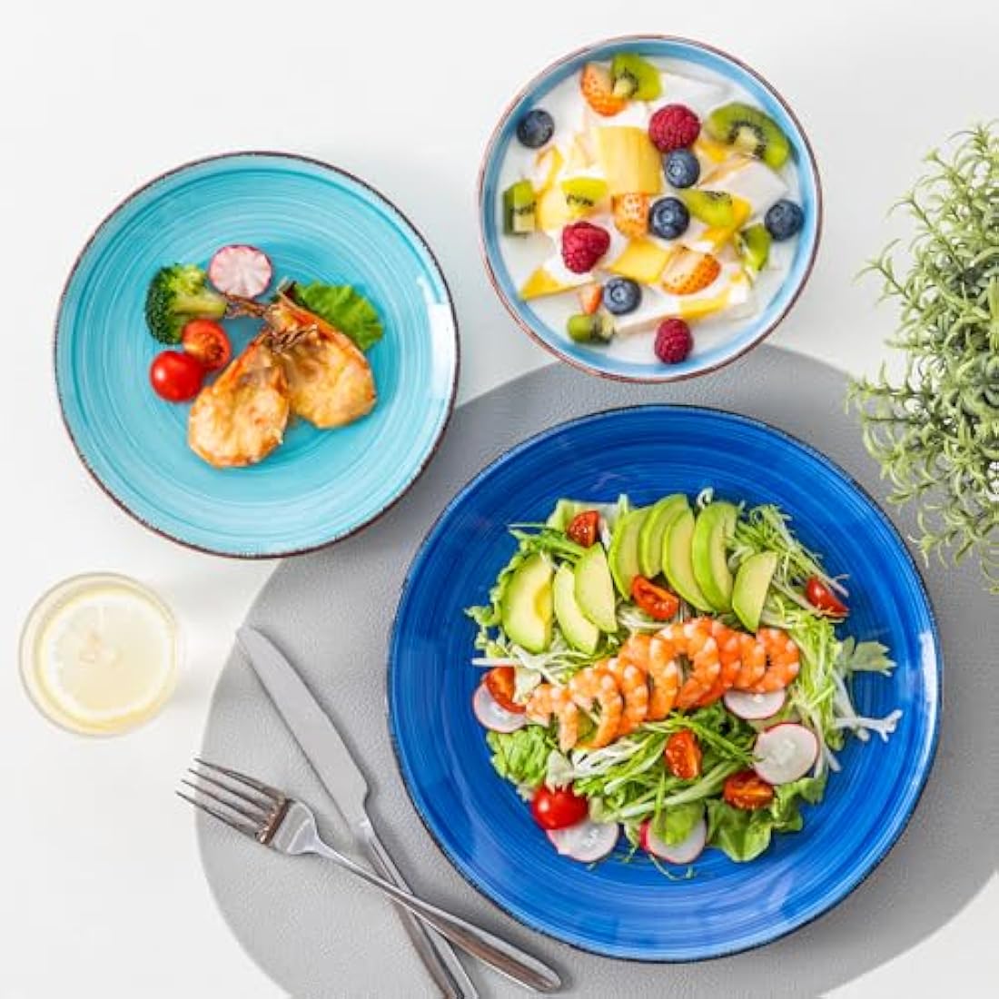 vancasso Bonita 18-Piece Blue Stoneware Dinnerware Set for 6