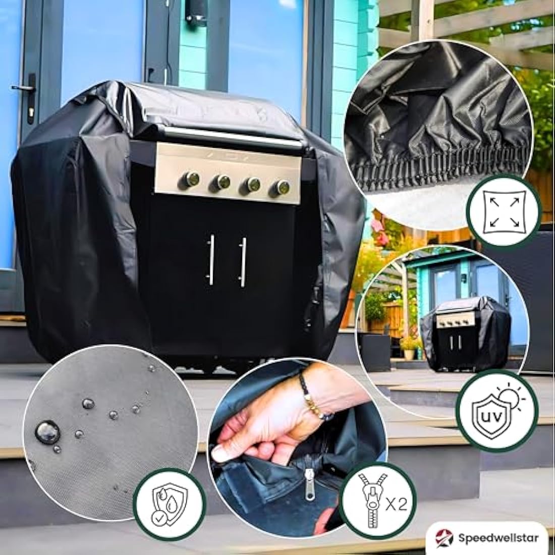 SpeedwellStar Heavy Duty BBQ Grill Cover – Waterproof Oxford Fabric – 145cm