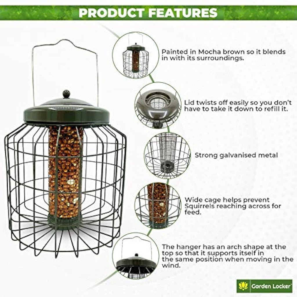 Jolof Store Squirrel Proof Peanut Bird Feeder – Heavy Duty Metal Mocha