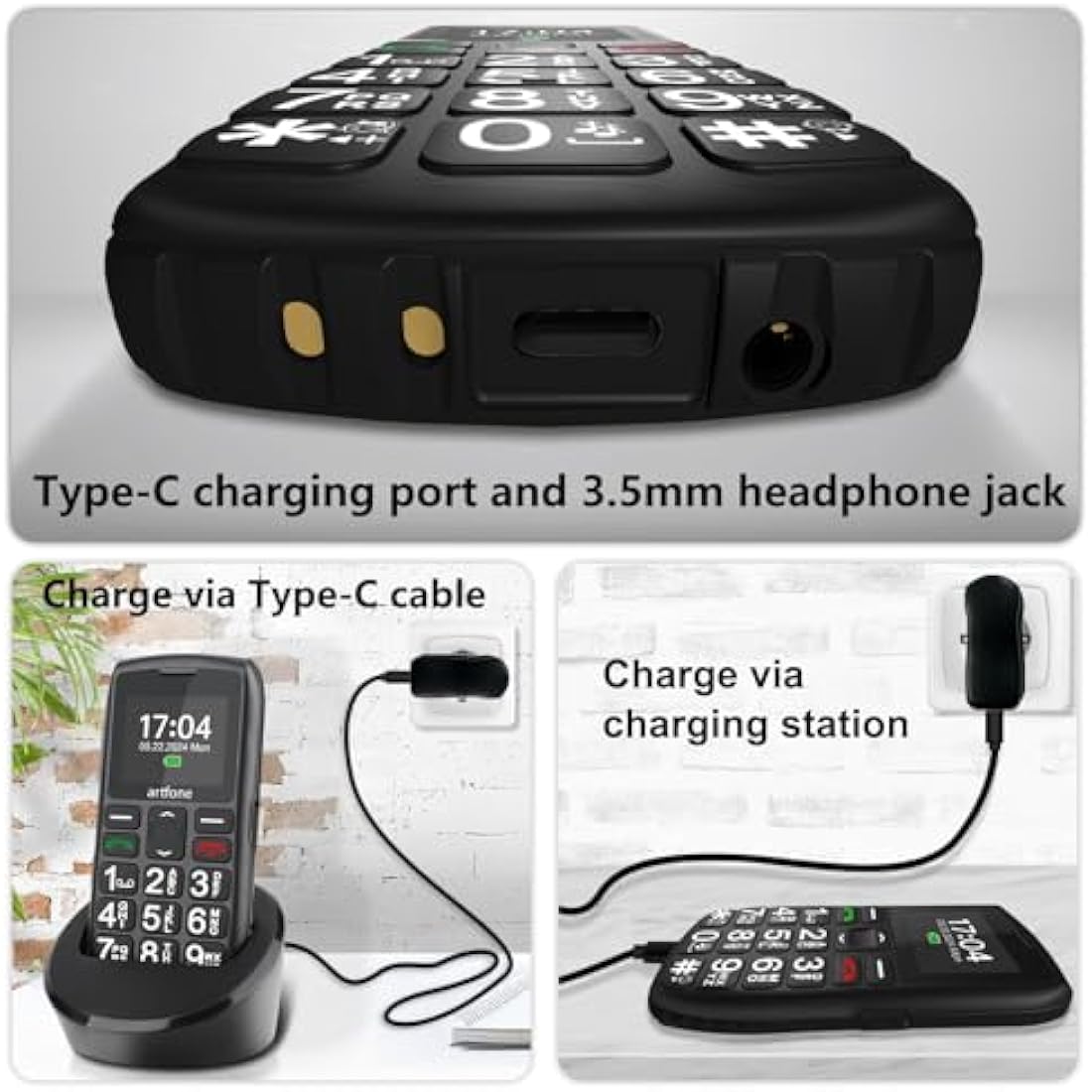 artfone C1+ 4G Big Button Mobile Phone for Seniors | SOS & Charging Dock