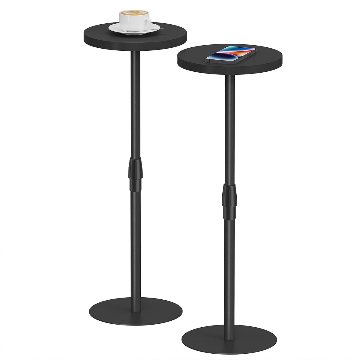 TUTOTAK Tall Round Side Table, Adjustable height, Small End Table, Set of 2, Drink Table, Pedestal Side Table, livingroom, Black TB01BK0962EU - image 1