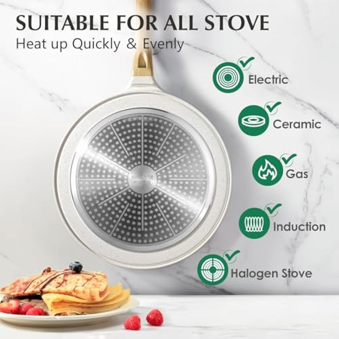 Sensarte 26cm Nonstick Ceramic Crepe Pan | Induction Dosa Tawa Griddle