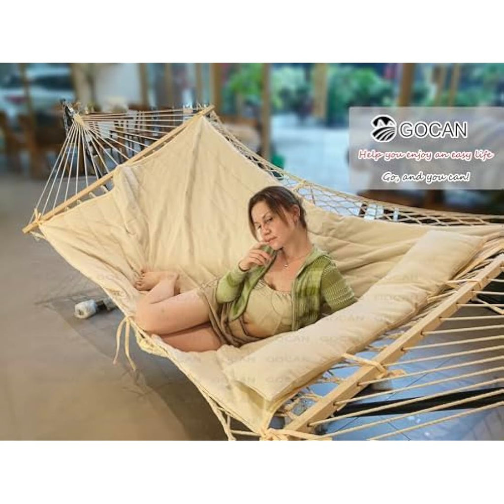 GOCAN Cotton Rope Mesh Hammock with Detachable Pad and Tree Straps
