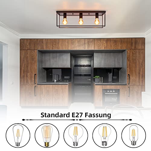 Homefire E27 Deckenleuchte Vintage Schwarz – 3-Flammig Industrie Metall