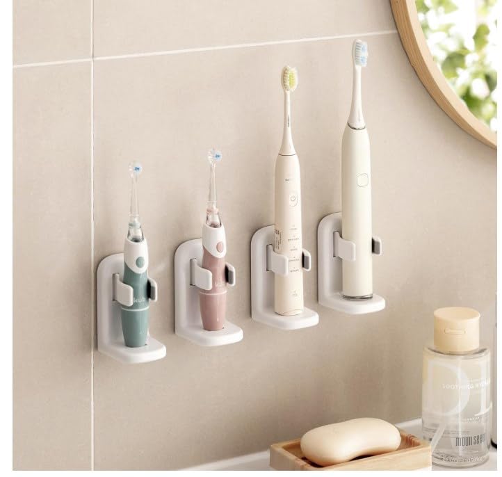 Toski Electric Toothbrush Holder Wall Mounted - 4 Pack White ABS Stand