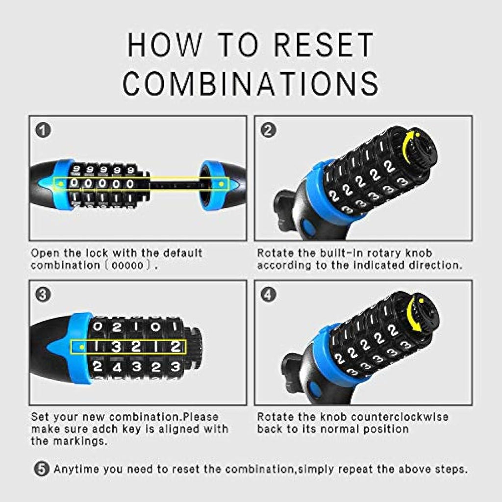 REHKITTZ Bike Lock – 5-Digit Combination 120cm High Security Cable