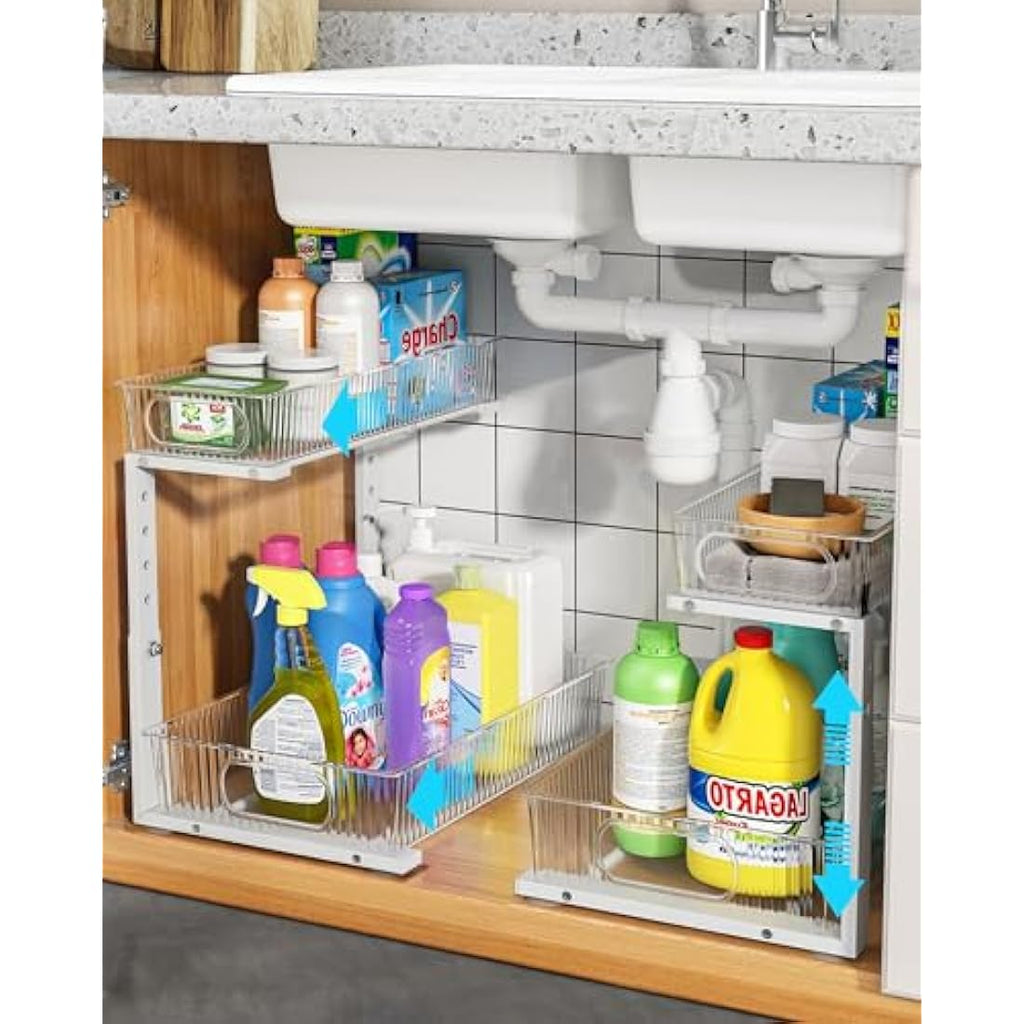 UMDONX 2-Pack Under Sink Organiser | 2-Tier Adjustable Metal Storage