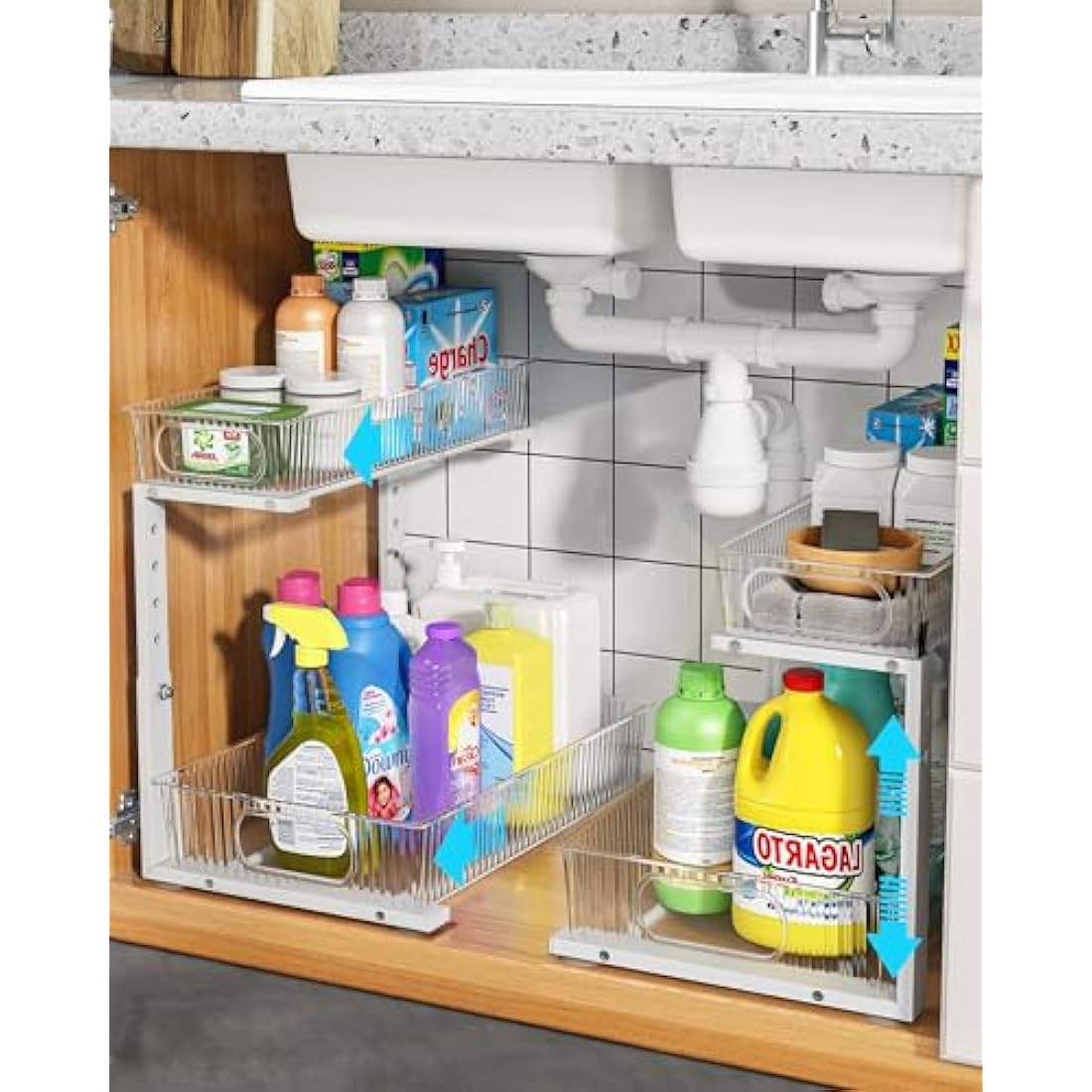 UMDONX 2-Pack Under Sink Organiser | 2-Tier Adjustable Metal Storage