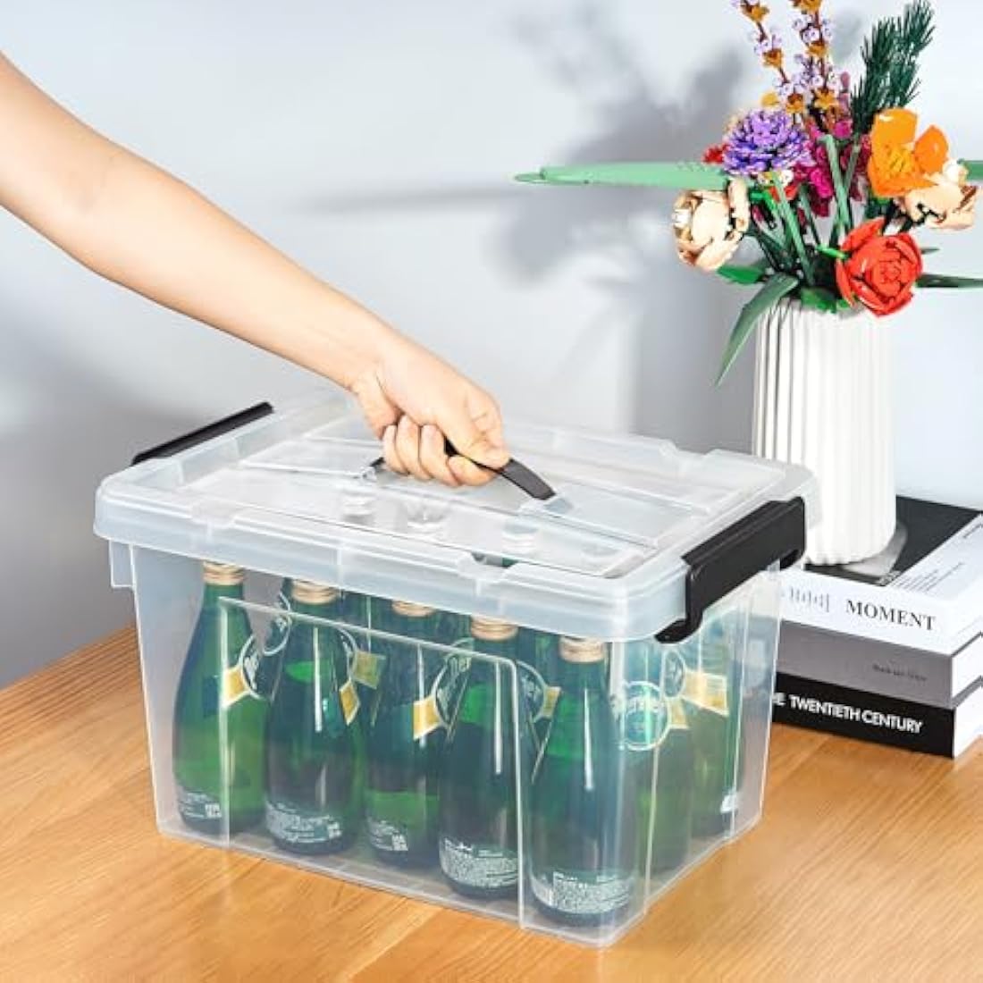 Cetomo 20L Clear Plastic Storage Boxes with Lids and Handles – 4 Pack