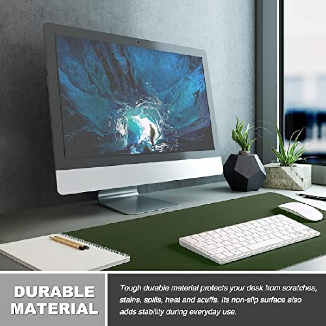 K KNODEL Leather Desk Mat | Large Office Mouse Pad - Dark Green (80x40cm)