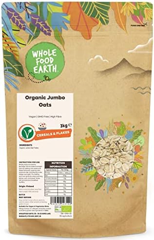 Wholefood Earth Organic Jumbo Oats – 3kg High Fibre Vegan Porridge