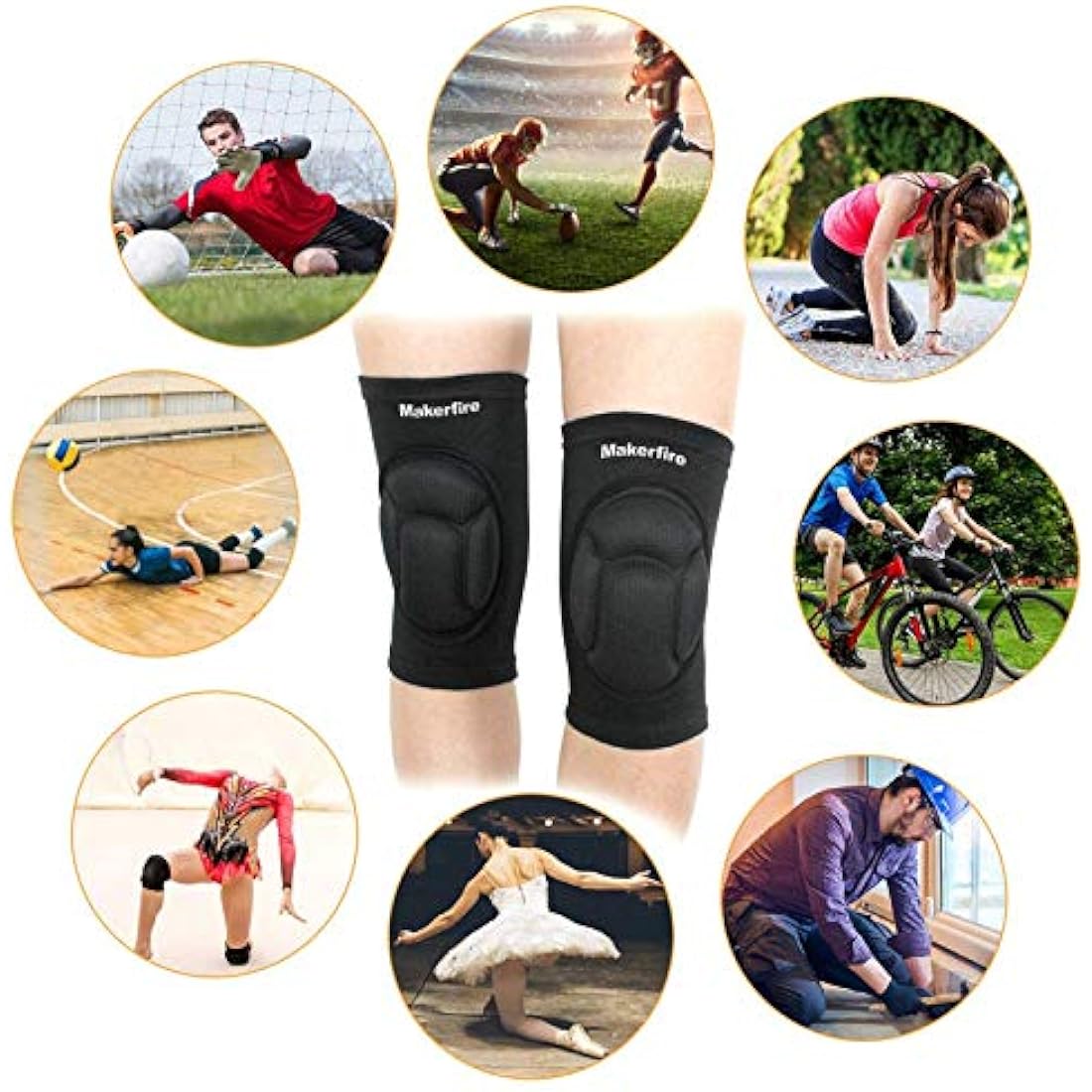 Makerfire Padded Knee Sleeves – Thick Sponge Anti-Slip Support (L)