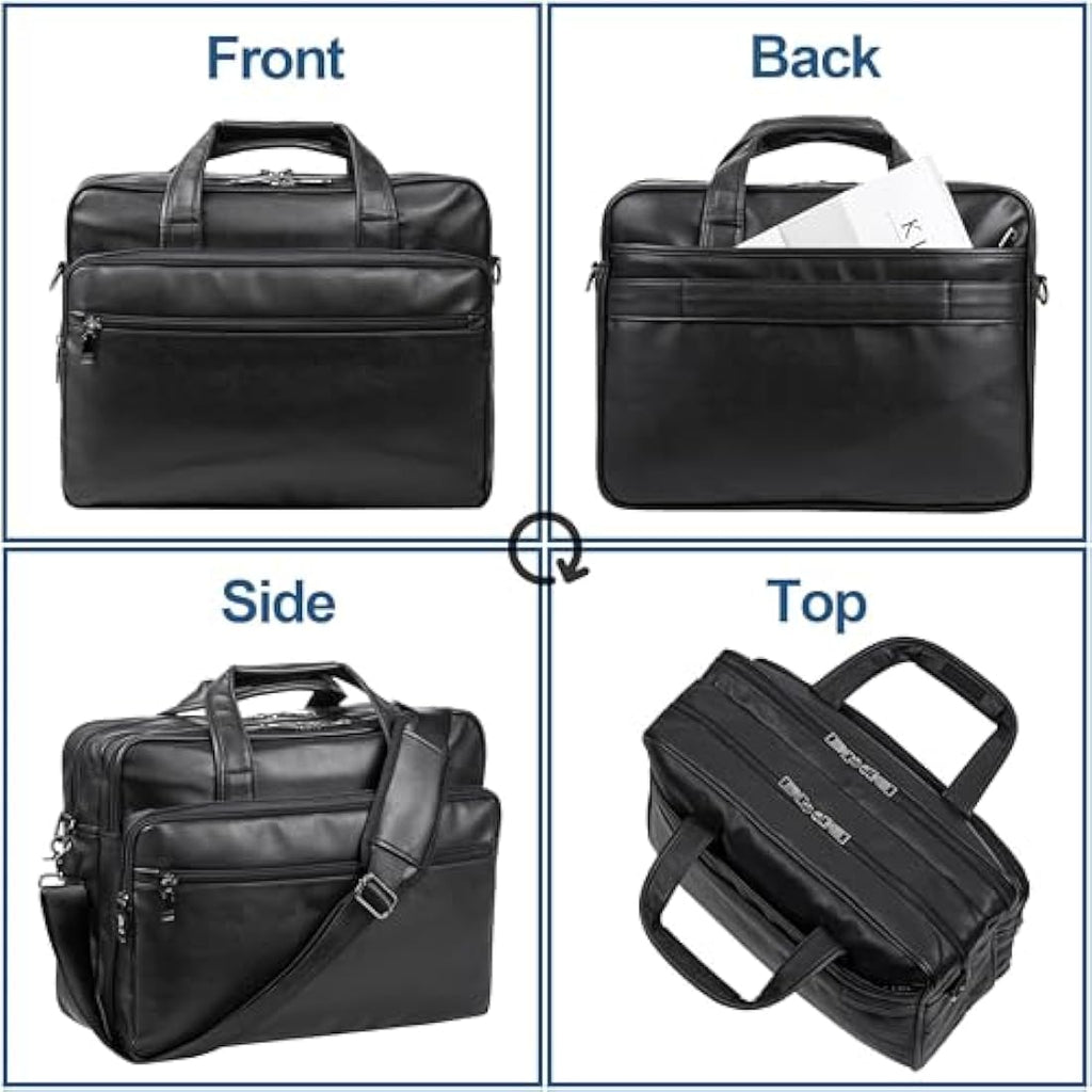Seyfocnia 15.6 Inch Leather Laptop Bag – Water-Resistant Business Briefcase